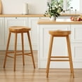 thumbnail image 1 of Farini Wood Saddle Bar Stools Set of 2, 30" Backless Barstool with Footrest for Kitchen Island, Nature, 1 of 6