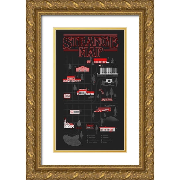 Farkas, Robert 12x18 Gold Ornate Wood Framed with Double Matting Museum Art Print Titled - Strange Map