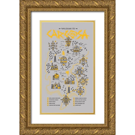Farkas, Robert 15x24 Gold Ornate Wood Framed with Double Matting Museum Art Print Titled - True Detective Map
