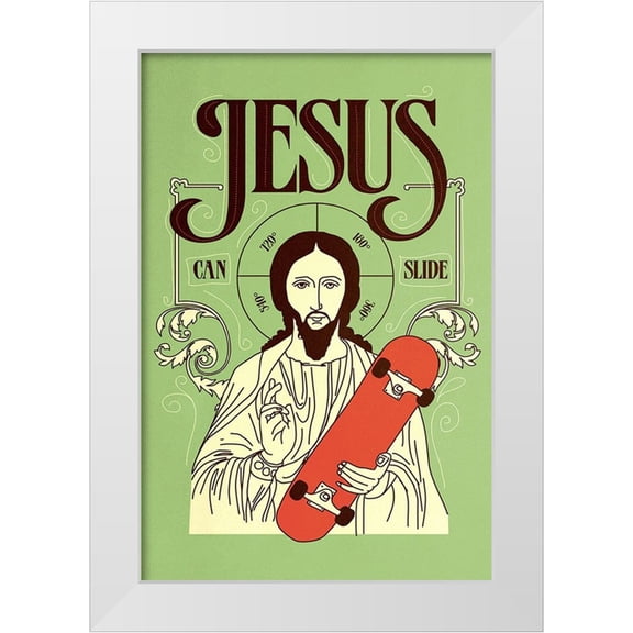 Farkas, Robert 17x24 White Modern Wood Framed Museum Art Print Titled - Jesus Can Slide