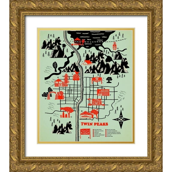 Farkas, Robert 26x30 Gold Ornate Wood Framed with Double Matting Museum Art Print Titled - Welcome to Twinpeaks