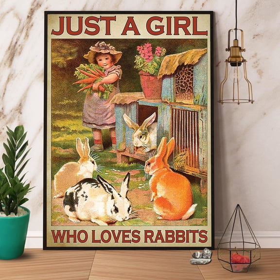 Farm A Girl Who Loves Rabbits Baby Girl Farmer Baby Girl Flowers Vintage Vertical Paper Poster No Frame Wall Art 16 x 24 Inch Poster
