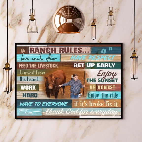 Farm Angus Cow Ranch Rules Love Each Other Paper Poster No Frame Wrapped Full Size 11 x 17 Inch Poster