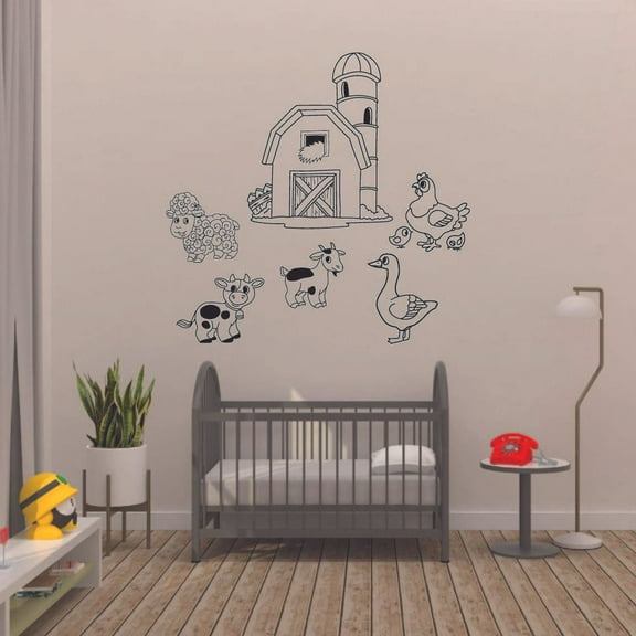 Farm Animal Animals Sheep Cow Goat Duck Chicken Barn Livestock Wall Sticker For Home Barn Life Room Bedroom House Art Decal House Fun Home Decors Stickers Wall Art Vinyl Decoration Size (30x30 inch)