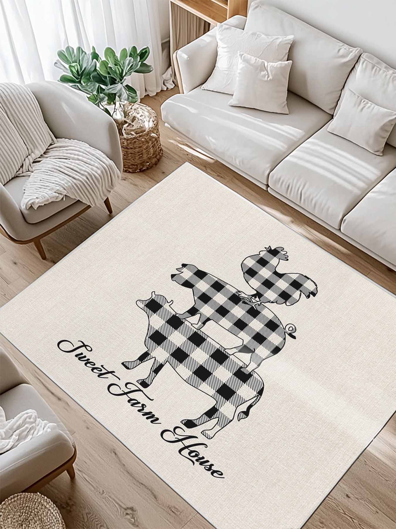 Burlp Rug Farm Animal Area Rug for Bedroom 2.7x5 Ft Buffalo Plaid Cow Pig Chicken ...