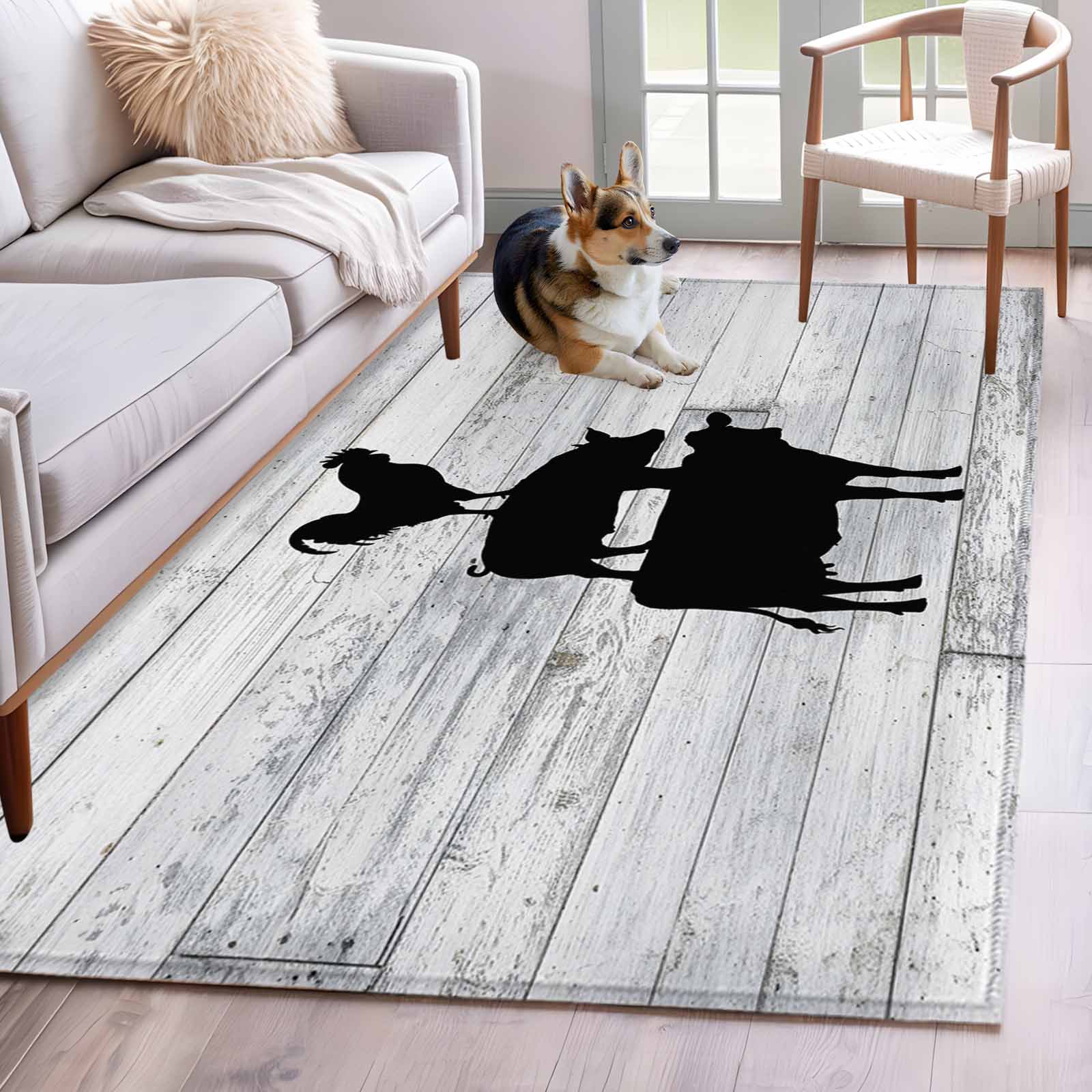 Chicken Area Rug Farm Animal Area Rugs 3x5 ft Chicken Pig Cow Farmhouse Gray Wood Grain ...