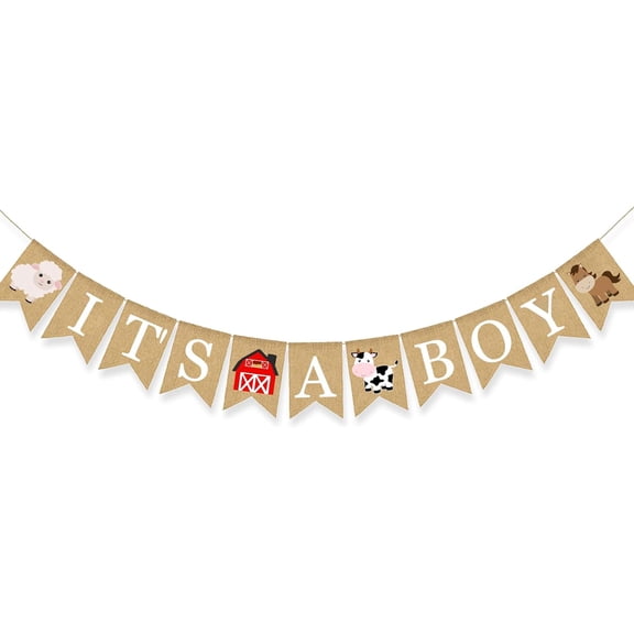 Farm Animal Baby Shower Decoration Party Banner Farmhouse Burlap Garland Barnyard Theme Supplies For Boy