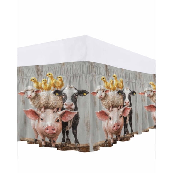 Farm Animal Bed Skirt Pig Sheep Cow Chicken Countryside Bed Skirts Queen Size 18 Inch Drop, Wrap Around Dust Ruffle&nbsp;Bedskirt with Adjustable Elastic Belt for Queen Size Beds