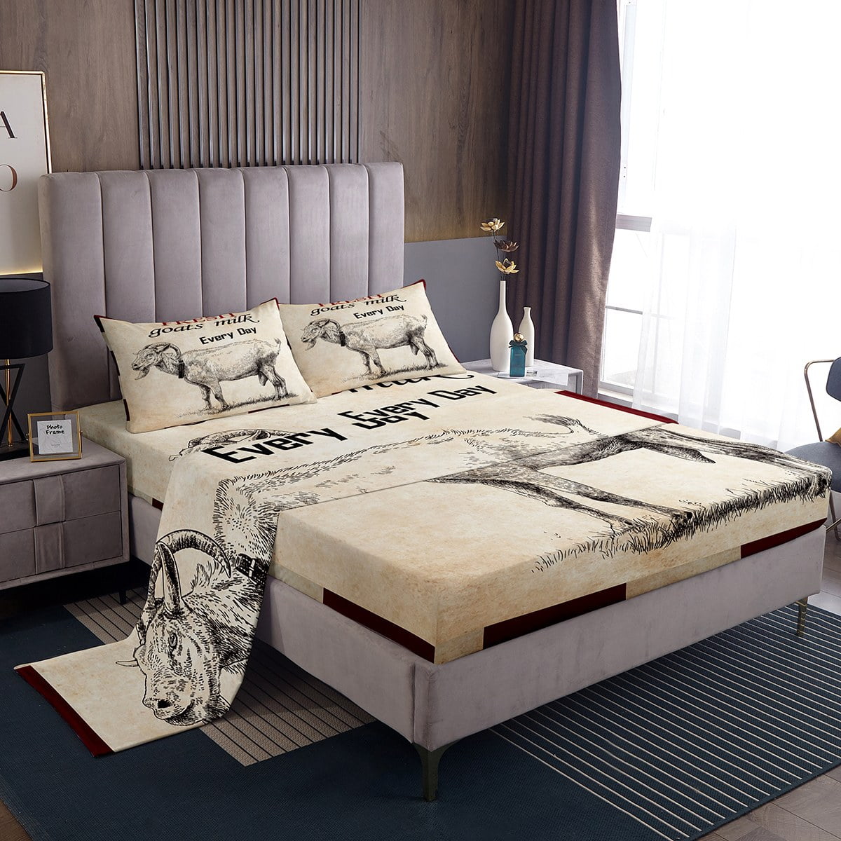 Farm Animal Bed Sheets Set Queen, Goats Milk Sheet Set Kids Happy