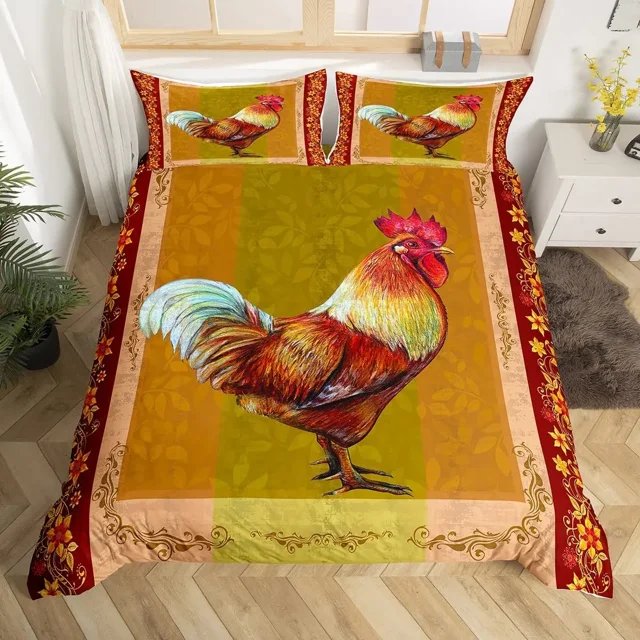 Farm Animal Chicken Duvet Cover Twin King Size Country Sunflower