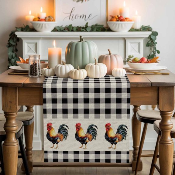 Farm Animal Cotton Linen Table Runner, Washable Table Runners for Kitchen, Dining Room, Holiday, Home Party Table Decor, 13x60 Inches