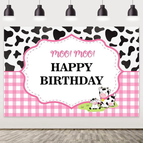 Farm Animal Cow Theme Party Backdrop Decoration for Girl Pink Cow 1st 2nd 3rd Birthday Party Supplies