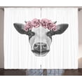 thumbnail image 1 of Ambesonne Farm Animal Curtains 2 Panel Set, Cow with Roses Wreath, 108" x 84", Grey Rose, 1 of 3