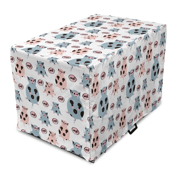 Farm Animal Dog Crate Cover, Repetitive Pattern of Cartoon Pigs, Easy to Use Pet Kennel Cover Small Dogs Puppies Kittens, 7 Sizes, Blue Grey Blush, by Ambesonne