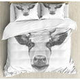 thumbnail image 1 of Farm Animal Duvet Cover Set, Detailed Hand Drawn Sketch Portrait of Cow with Horns Image, Decorative 3 Piece Bedding Set with 2 Pillow Shams, Calking Size, Dark Grey Pale Grey, by Ambesonne, 1 of 3
