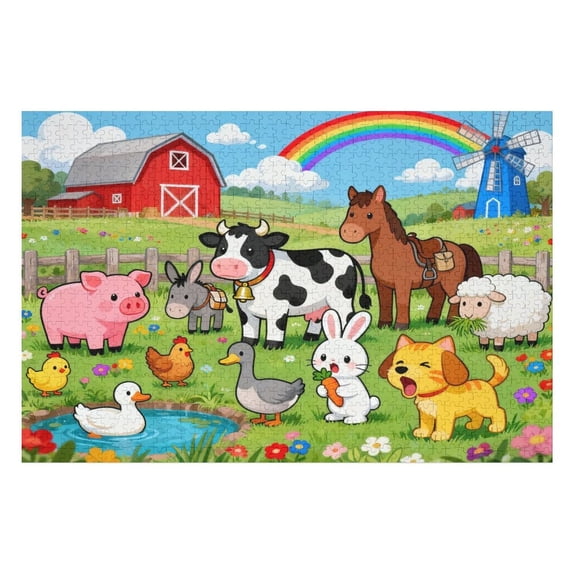 Farm Animal Educational Puzzle 500 Pieces for Sisters, Learning Jigsaw Game, Indoor Skill-Building Activity, Fun Mind Development, Farm-Themed Artwork,