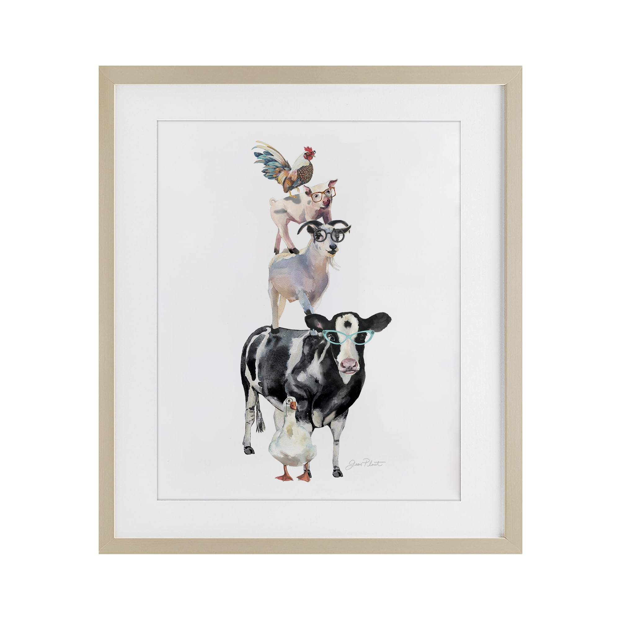 Farm Animal Family Birch Framed Print Under Glass, design by Jean Plout