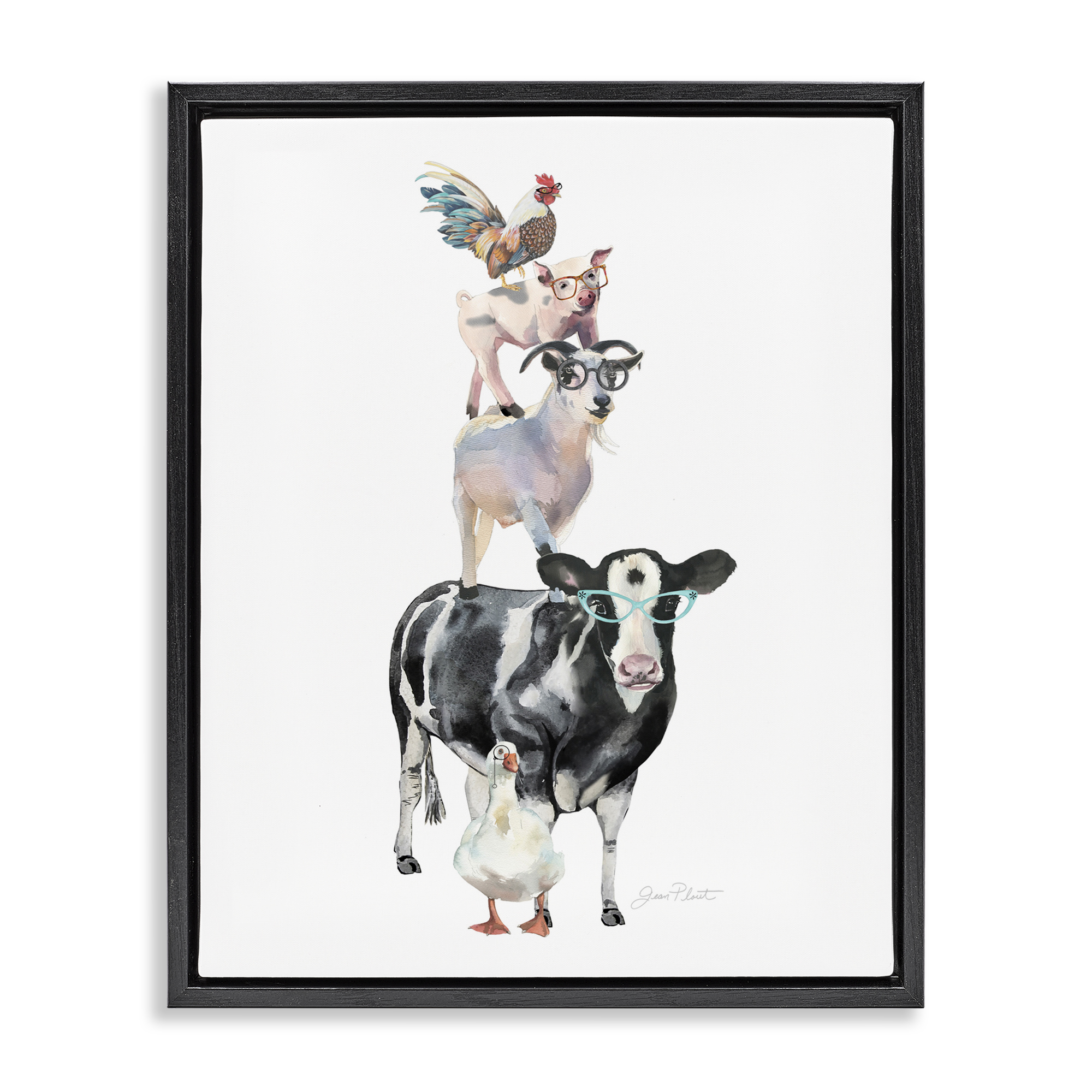 Farm Animal Family Black Framed Floater Canvas Wall Art, design by Jean Plout