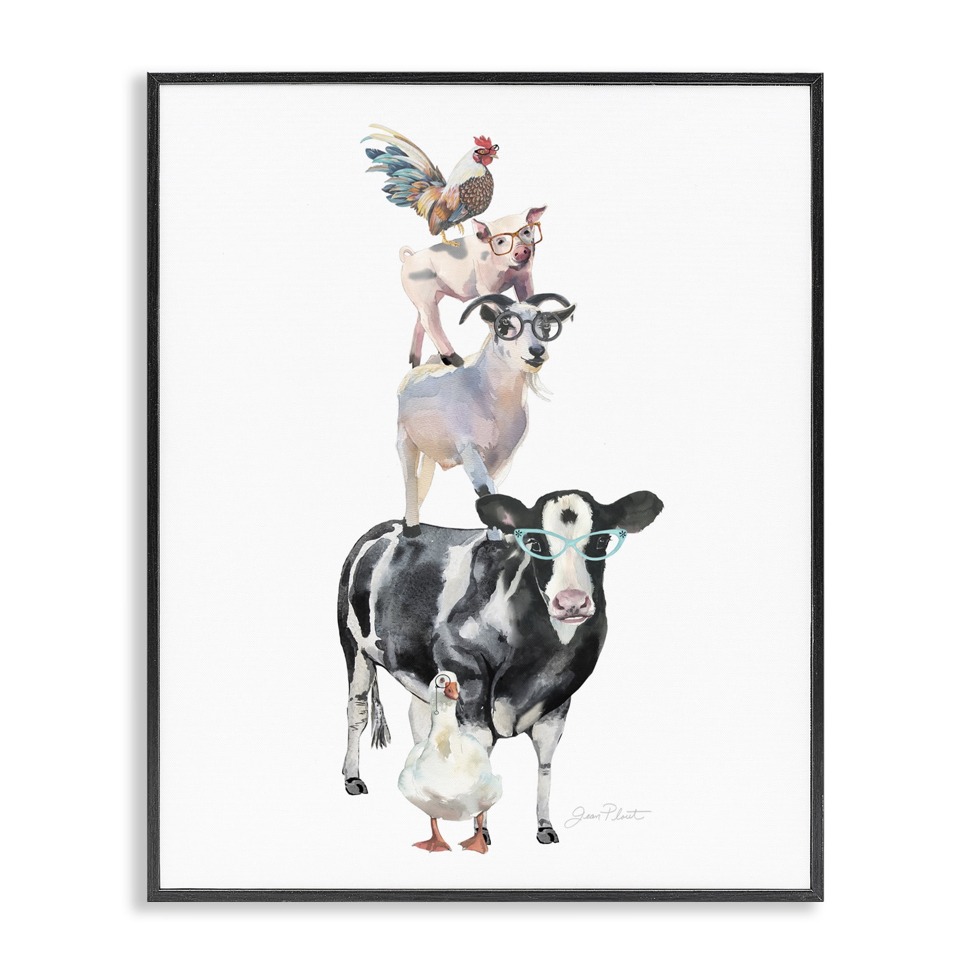 Farm Animal Family Black Framed Giclee Art, design by Jean Plout
