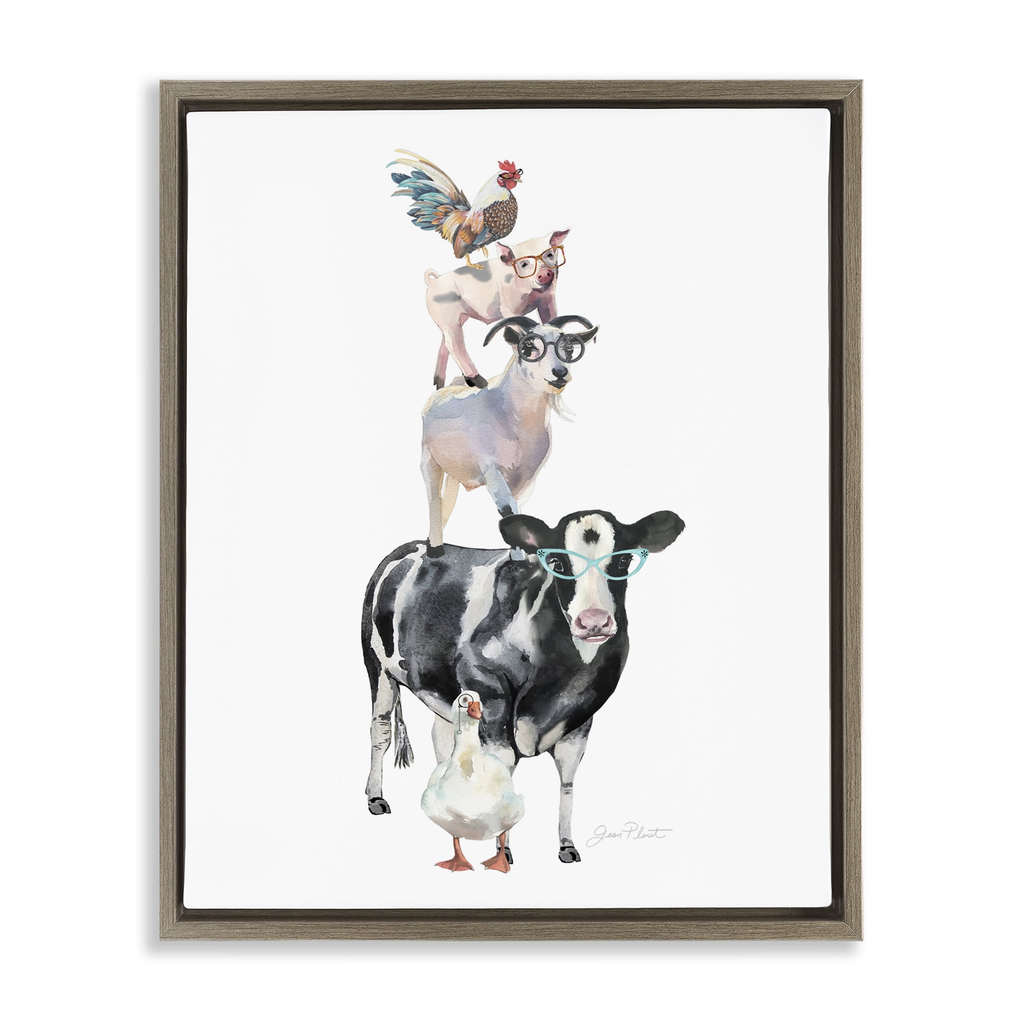 Farm Animal Family Brown Framed Floater Canvas Wall Art, design by Jean Plout