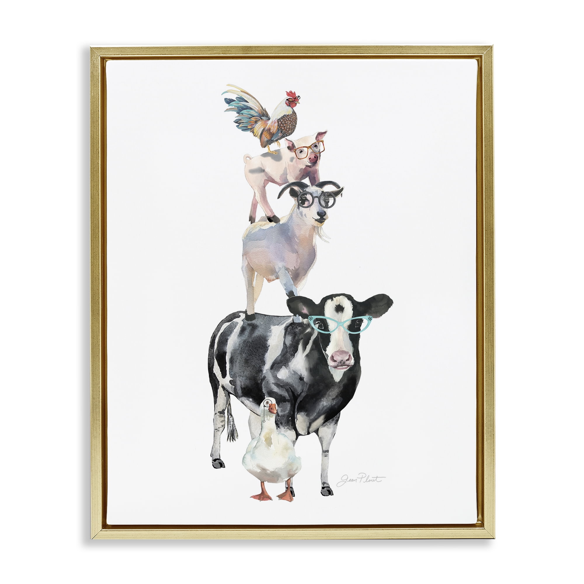 Farm Animal Family Gold Framed Floater Canvas Wall Art, design by Jean Plout