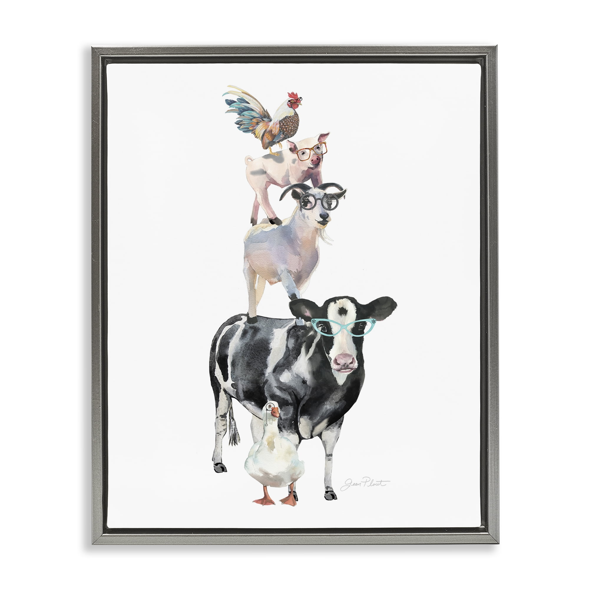 Farm Animal Family Gray Framed Floater Canvas Wall Art, design by Jean Plout