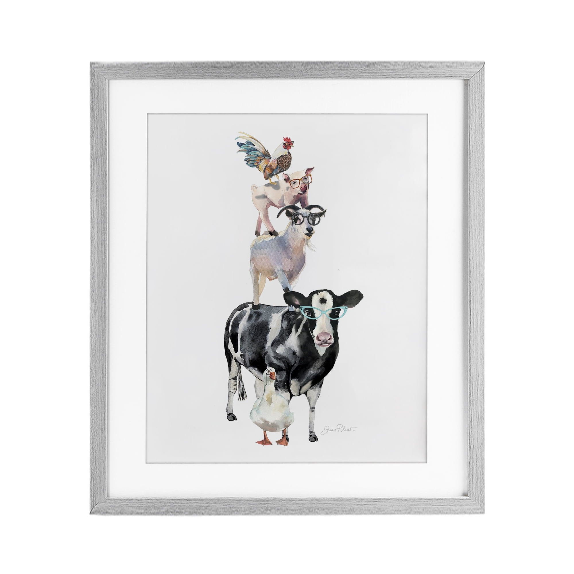 Farm Animal Family Gray Framed Print Under Glass, design by Jean Plout