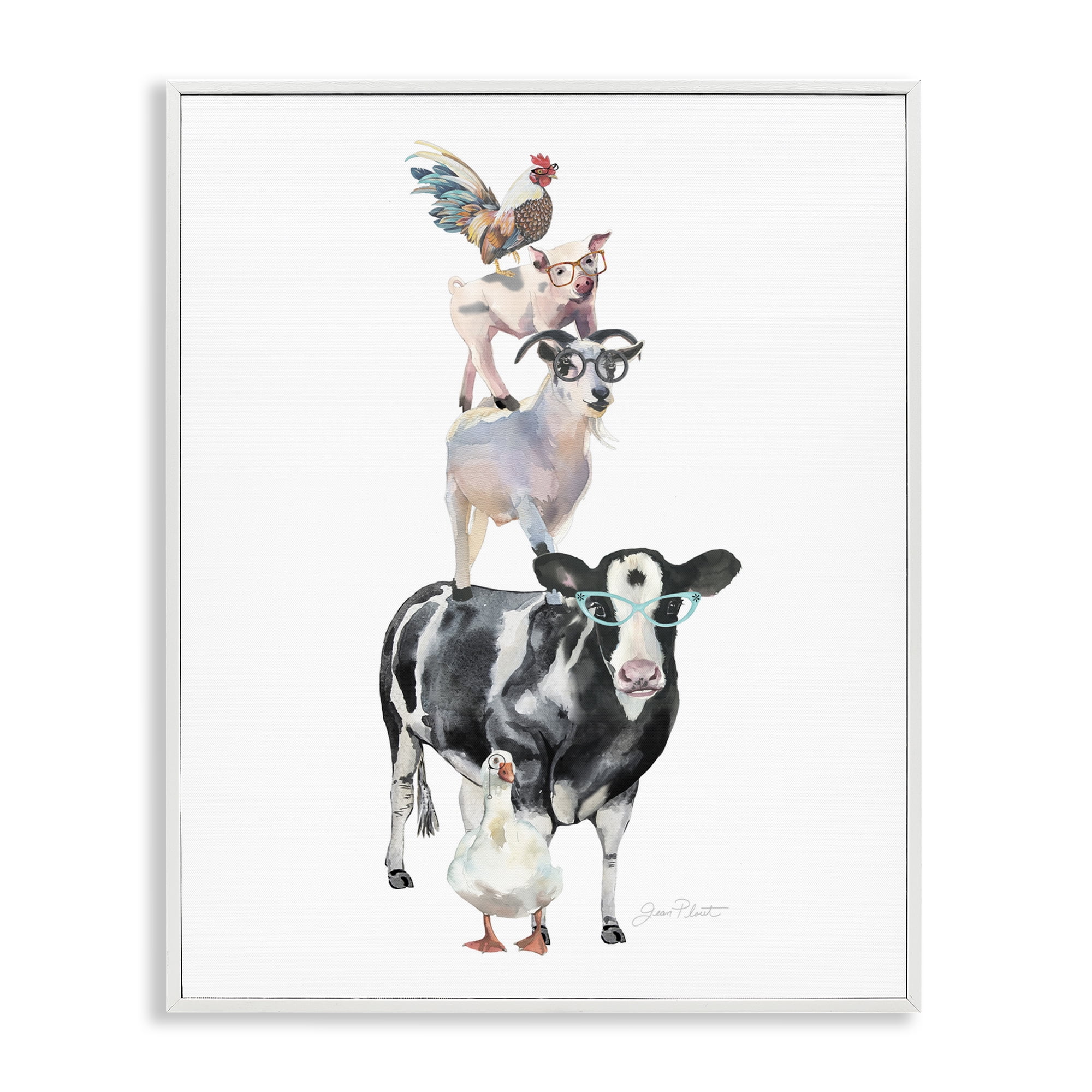 Farm Animal Family White Framed Giclee Art, design by Jean Plout
