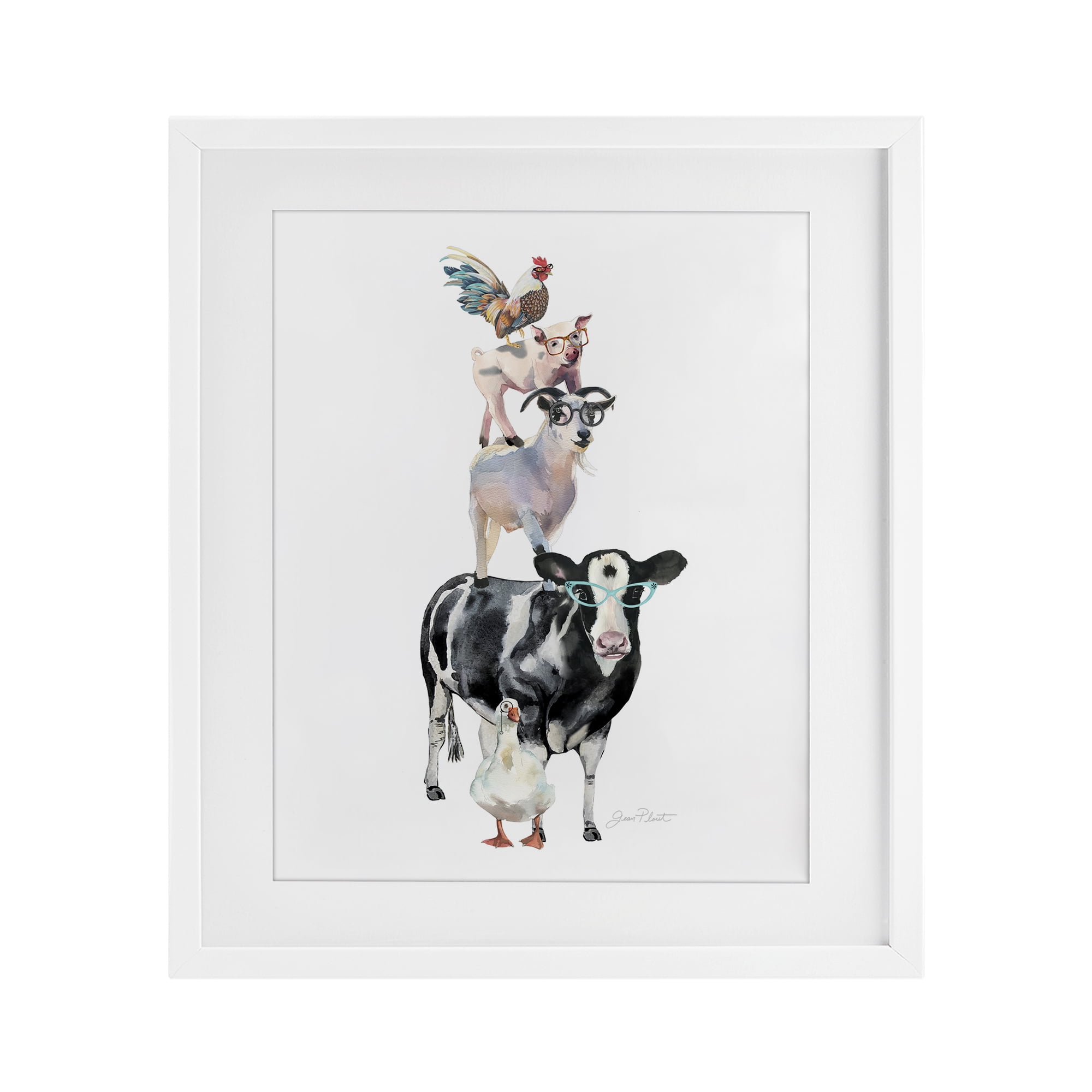 Farm Animal Family White Framed Print Under Glass, design by Jean Plout