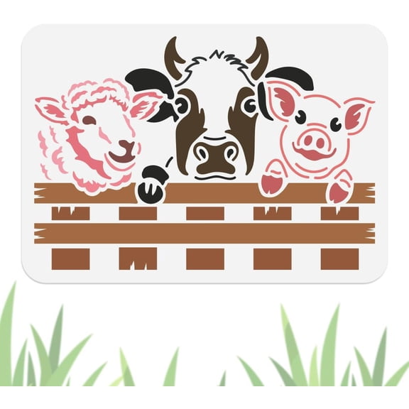 Farm Animal Fence Stencil for DIY Painting 11.69"x 8.27" Reusable Cow Sheep Pig Stencil Drawing Template DIY Craft Paint Template for DIY Wall Home Decor Wood Burning Card Journal Canvas Fabric