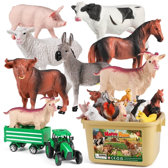Farm Animal Figures Model Toys for Toddlers,23 PCS Animal Toys with Realistic Animal Figurines,Tractor Toy and Fence,Farm Playset Educational Learning Toys for Toddlers Kids