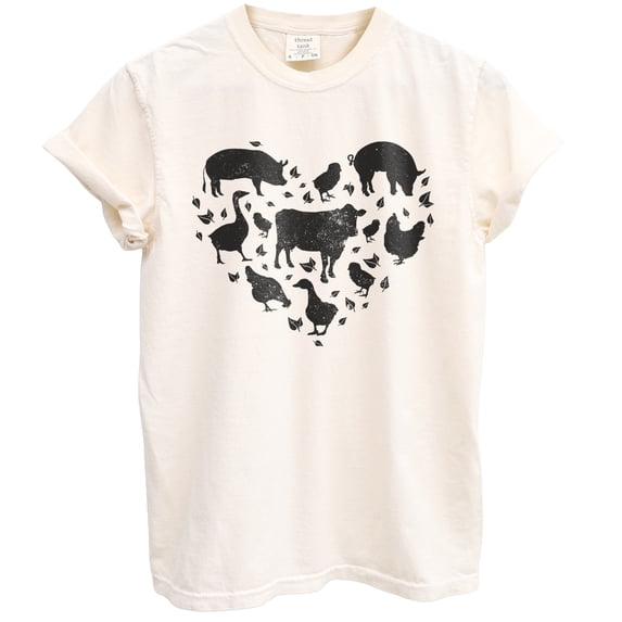 Farm Animal Fun Graphic Tee T-Shirts for Women Men, Short Sleeve Tops - Vintage Ivory