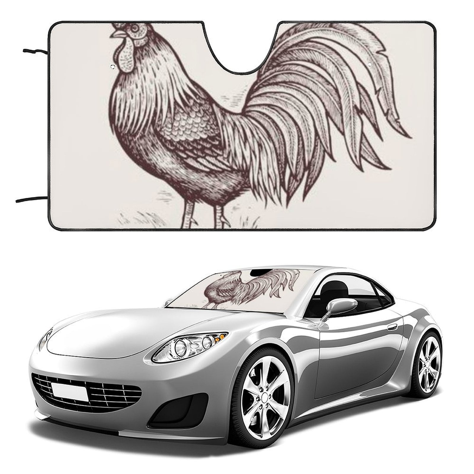 Farm Animal Hand Drawing Rooster Car Sun Shade Windshield Folding Block