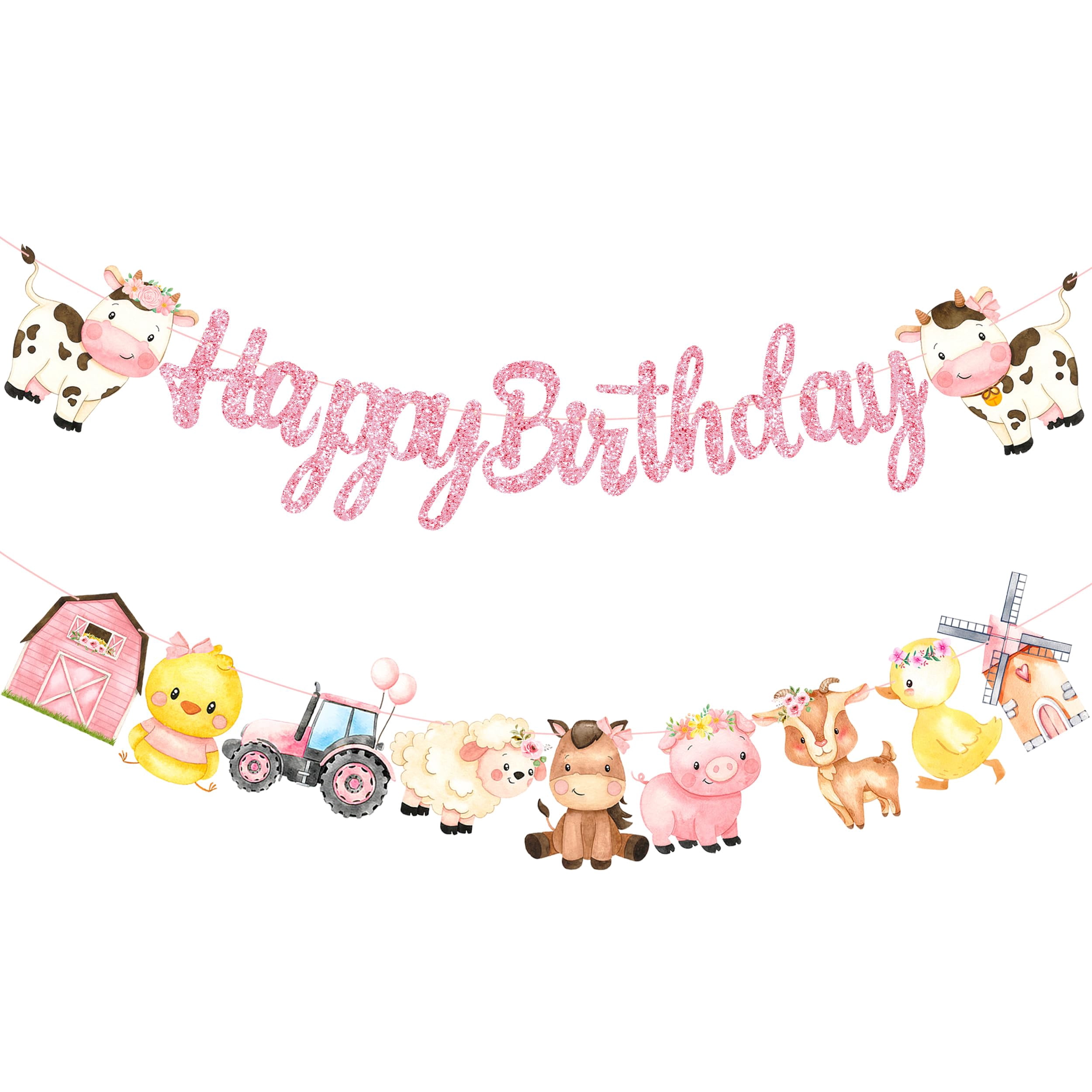 Pink Farm Animal Party Banner Set - 3 Piece Door & Porch Decor For Baby Shower, Birthday