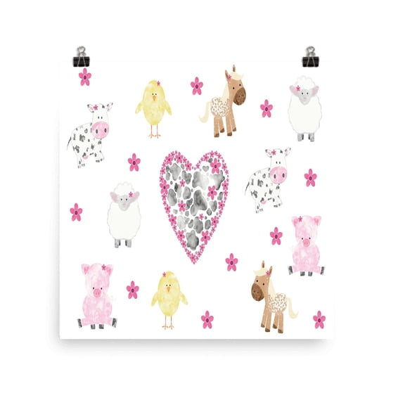 Farm Animal Heart Poster - Wall Decor for Kids Gift