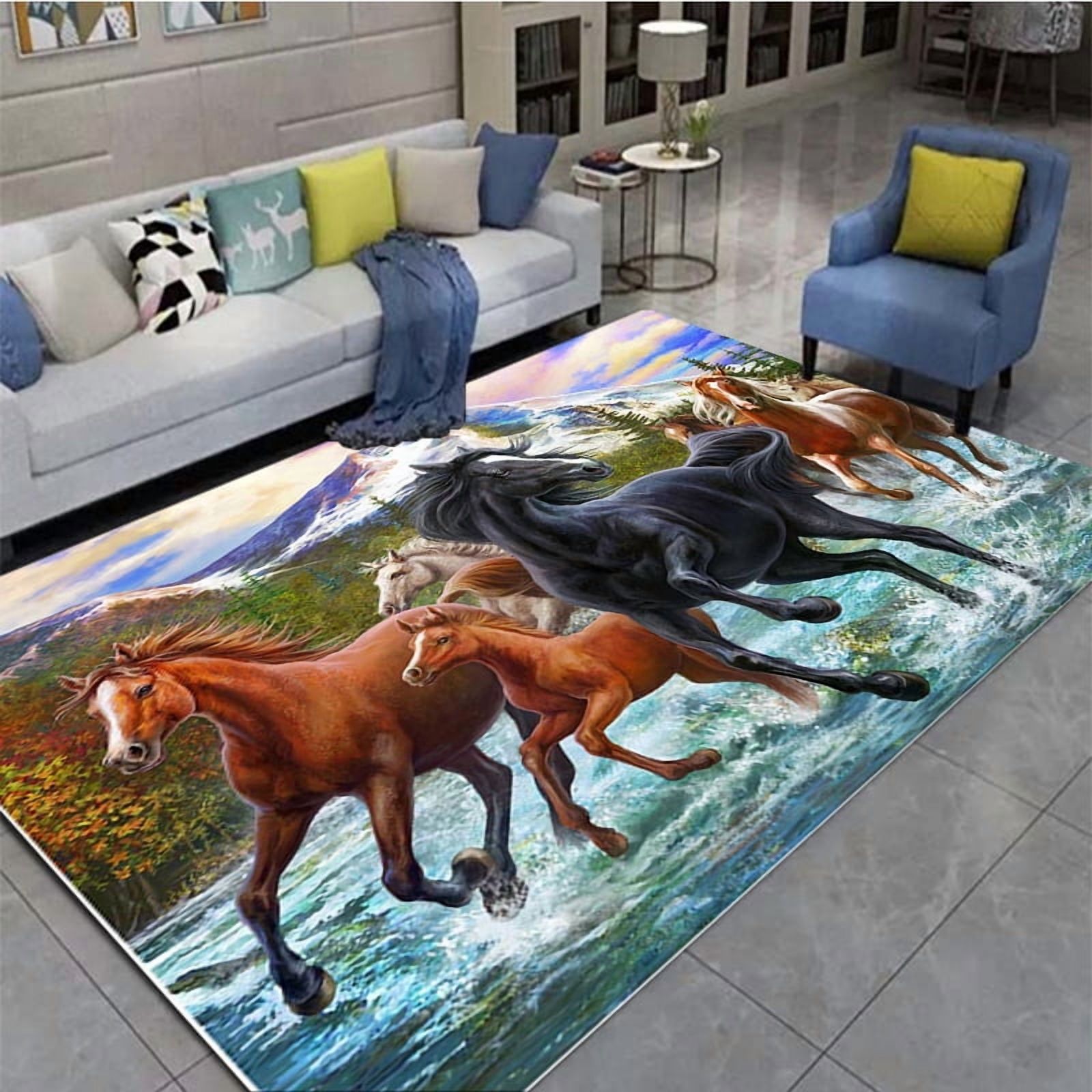 Farm Animal Horse Carpet Running Horse Print Area Rugs Non Slip Sofa ...