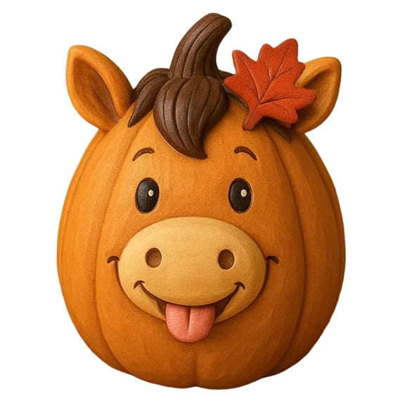 Farm Animal Horse Pumpkin Figurine,Cute Resin Horse Statue with Pumpkin Accent,Whimsical Fall Harvest Decoration for Thanksgiving Halloween Table Centerpiece Mantel Tiered Tray Seasonal Decor