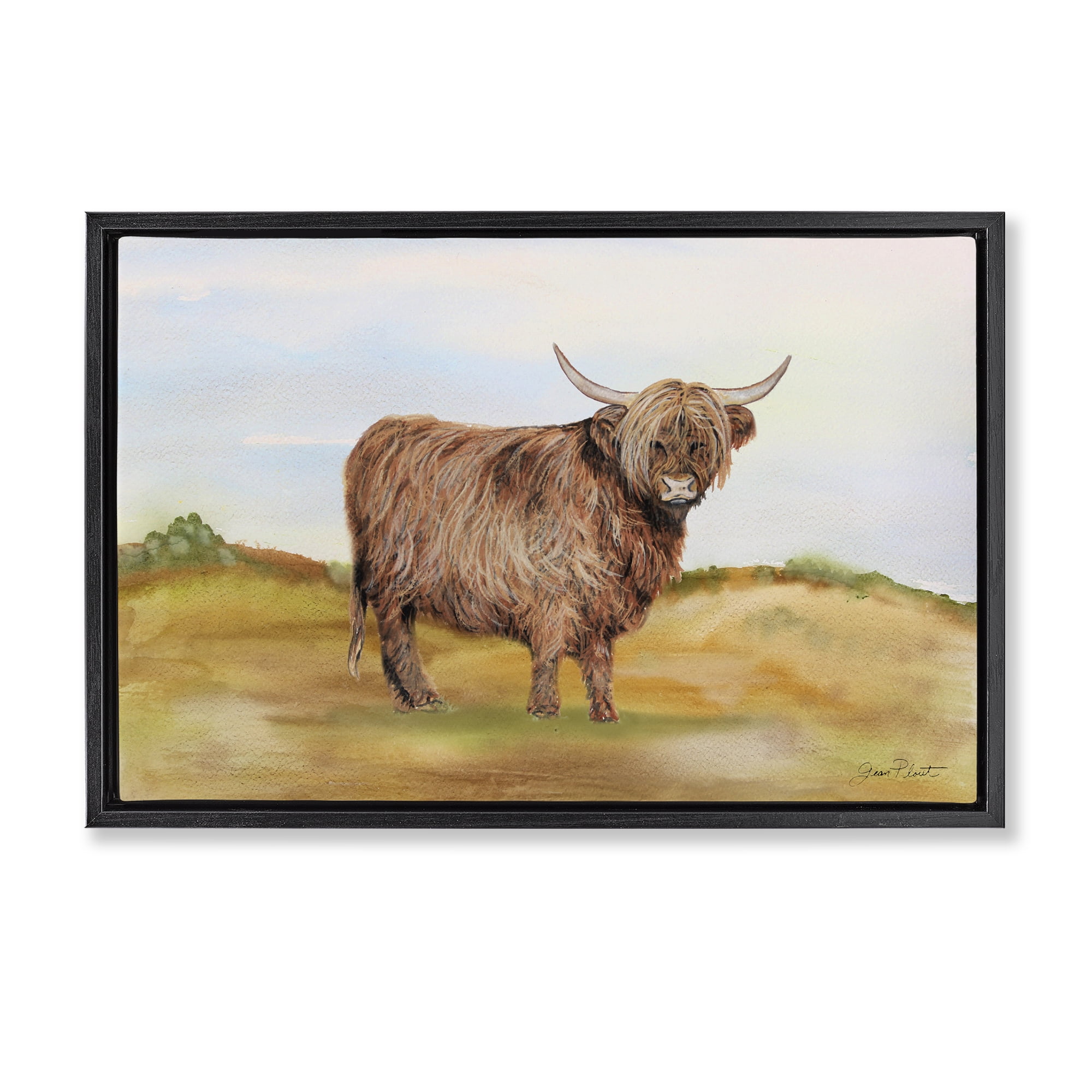 Farm Animal In Pasture Black Framed Floater Canvas Wall Art, design by Jean Plout