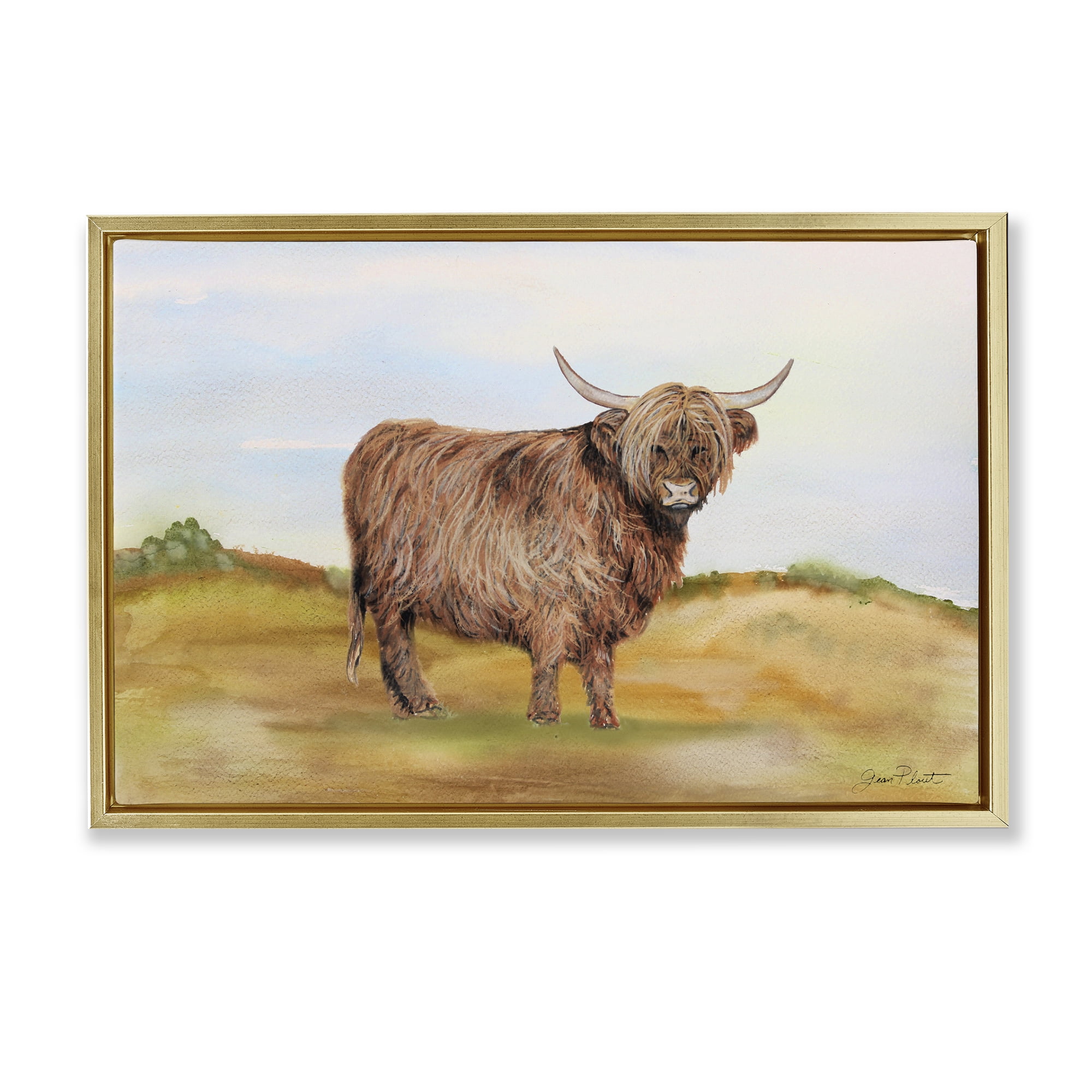 Farm Animal In Pasture Gold Framed Floater Canvas Wall Art, design by Jean Plout