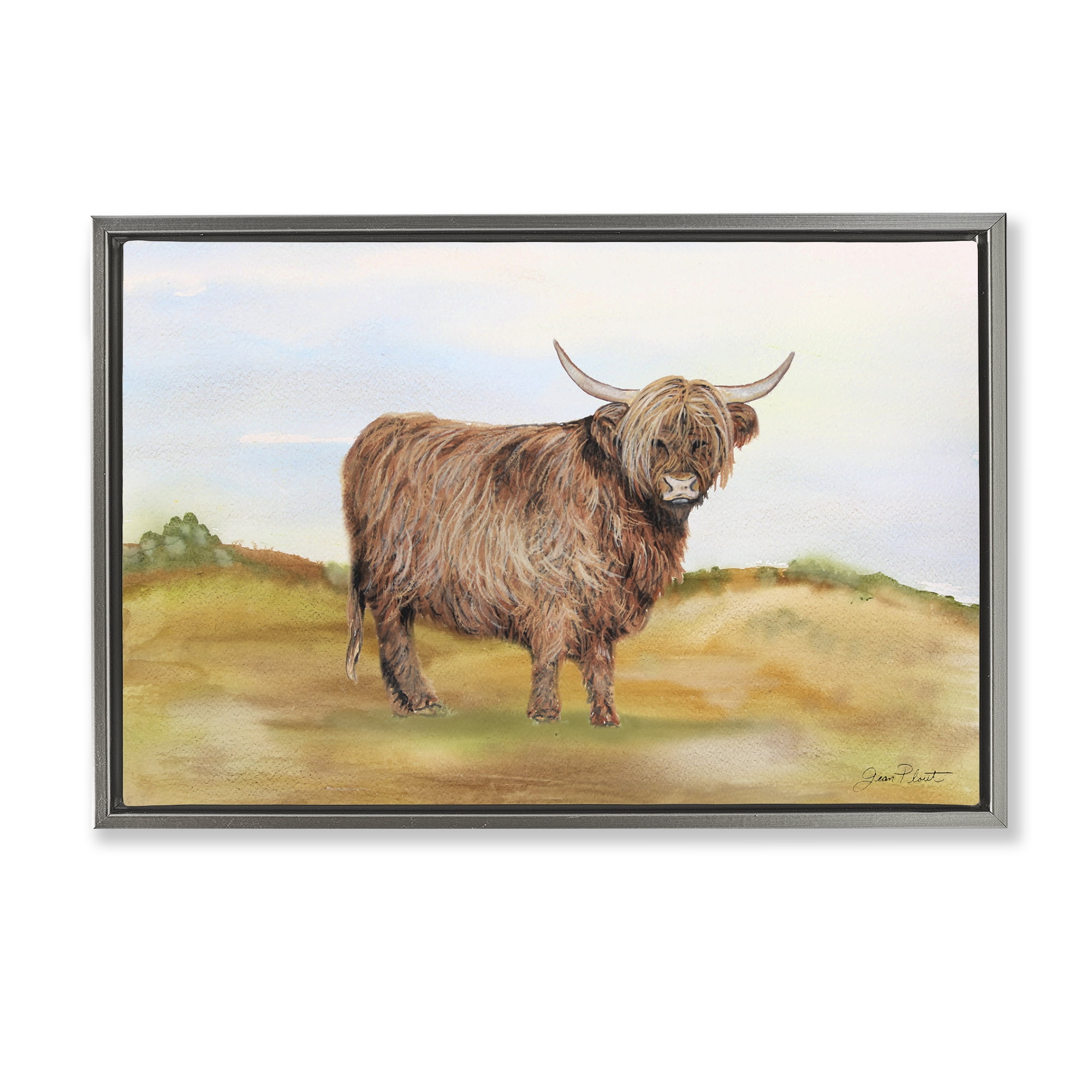 Farm Animal In Pasture Gray Framed Floater Canvas Wall Art, design by Jean Plout