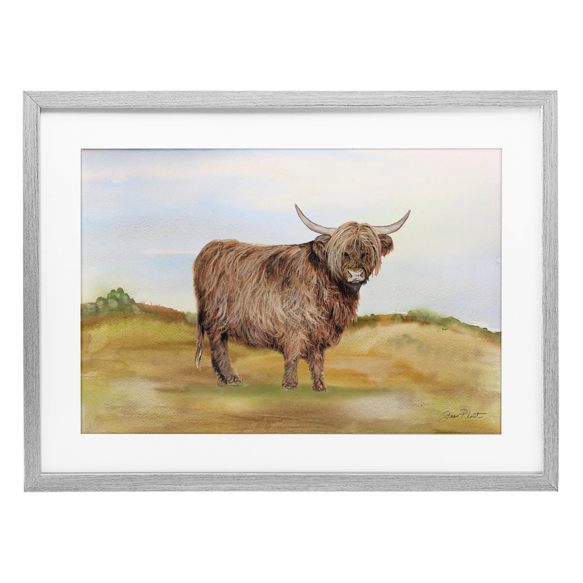 Farm Animal In Pasture Gray Framed Print Under Glass, design by Jean Plout