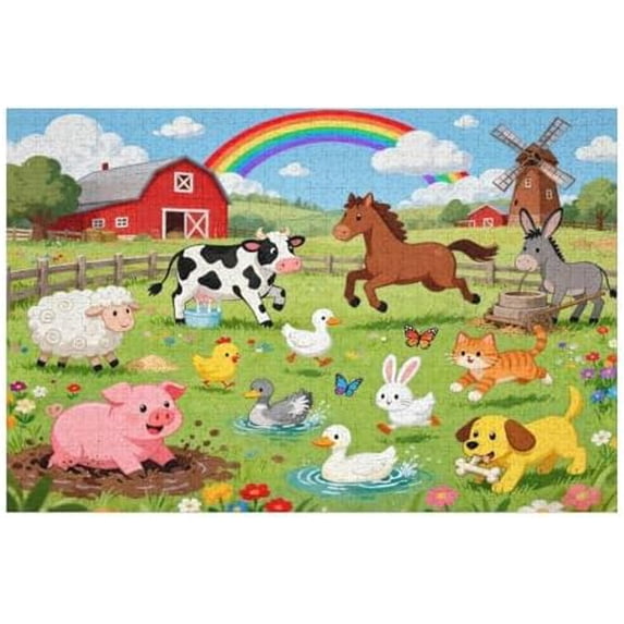 Farm Animal Learning 500 Piece Jigsaw Puzzle for Women, Educational Animal Themed Activity, Interactive Family Game, Safe Colorful Learning Gift for Women and Men