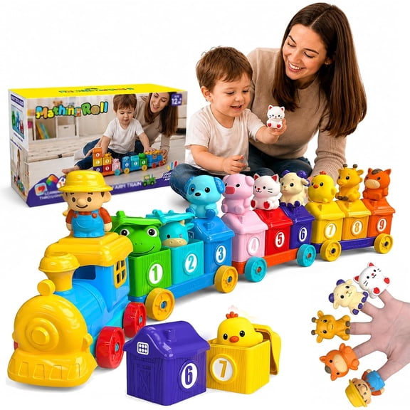 Farm Animal Matching Train, Digital Train Adventure SetMatching & Sorting Activity Train Set with Numbered Cars, Animal Finger Puppets, Counting and Color Sorting