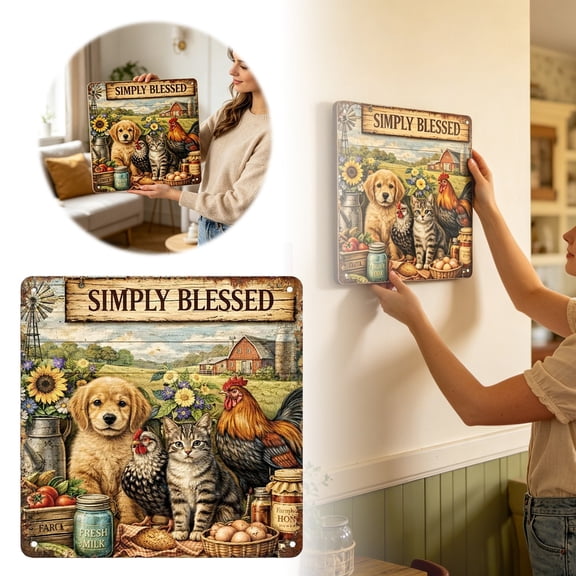 Farm Animal Metal Sign – Farmhouse Style Wall – Featuring Cute Puppy And Rooster Designs – Square Plaque For – 12 X 12 Inches Stained Glass Birds Cling Small Hanging String of Glass Stained Glass