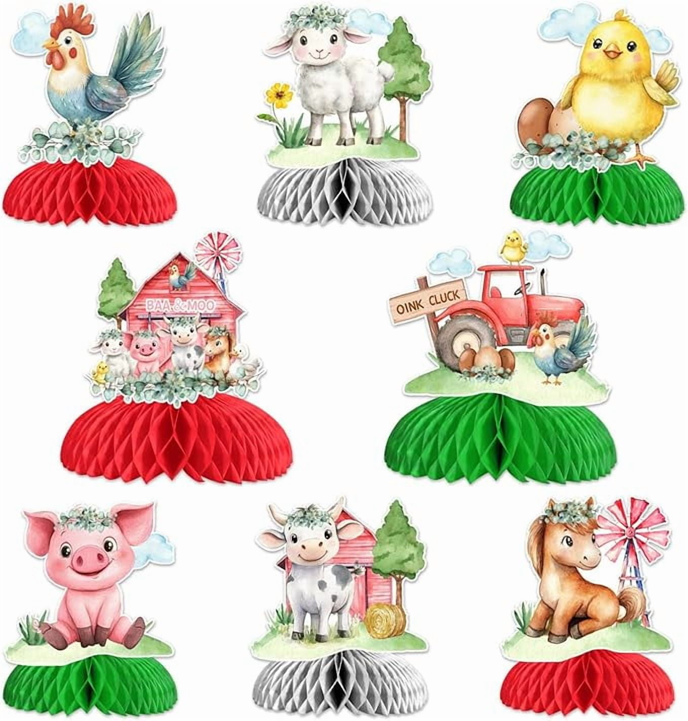 Farm Animal Party Decoration, 8pcs Farm Animal Honeycomb Centerpiece Chicken Cow Sheep Table Decoration Farm Theme Party Supplies for Farm Barn Animal Birthday Baby Shower Party Decoration