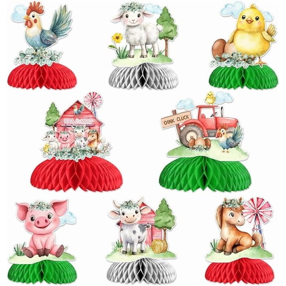 Farm Animal Party Decoration, 8pcs Farm Animal Honeycomb Centerpiece Chicken Cow Sheep Table Decoration Farm Theme Party Supplies for Farm Barn Animal Birthday Baby Shower Party Decoration