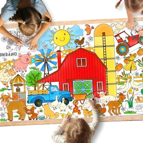 Farm Animal Party Giant Coloring Poster - 31.5X 72 Inches - Versatile Classroom Wall Décor & Birthday Activity - Farm Poster or Table Cover for School Parties and Special Events