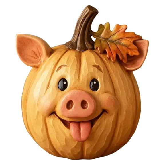 Farm Animal Pig Pumpkin Figurine, 3.93-Inch Cute Chubby Pig Resin Statue, Autumn Thanksgiving Halloween Farmhouse Table Centerpiece Decor