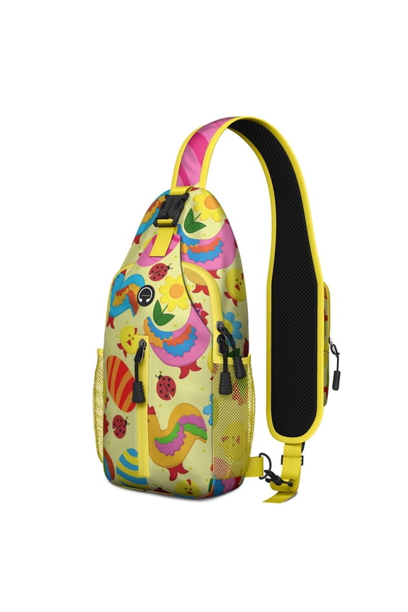 Farm Animal Pig and Floral Design Travel Chest Bag – Reversible Strap, Durable Stitching, Breathable Back – Abstract Artistic Pattern