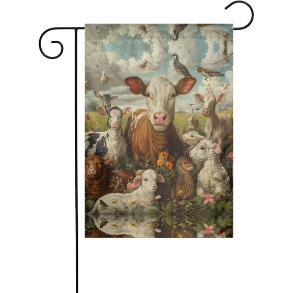 Farm Animal Print Vertical Double Sided Garden Flag, 12x18 Inch Yard Outdoor Decorative Flag Winter Garden Decor
